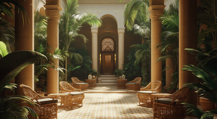 Luxurious Moroccan Style Courtyard with Arched Architecture