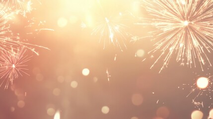 A smooth beige background with brilliant fireworks lighting up the sky,