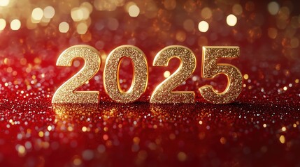 2025 gold for happy new year and holiday. New Year 2025 background. Gold dots glitter on black background, holiday design with gold snowflakes