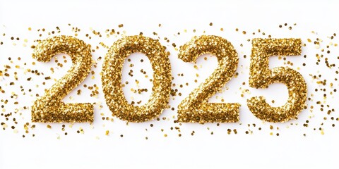 2025 gold for happy new year and holiday. New Year 2025 background. Gold dots glitter on black background, holiday design with gold snowflakes