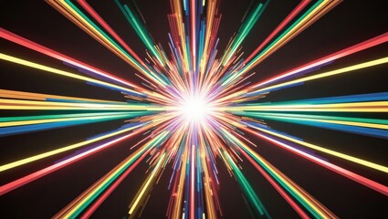 Neon light streaks radiating from the center on a dark background