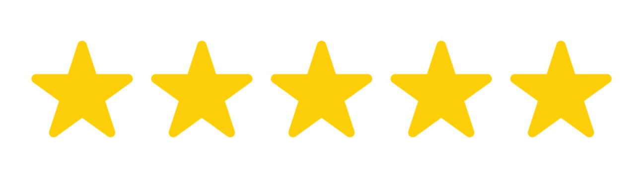  Yellow 5 star rating feedback for website, app, ui design. level of satisfaction rating.
