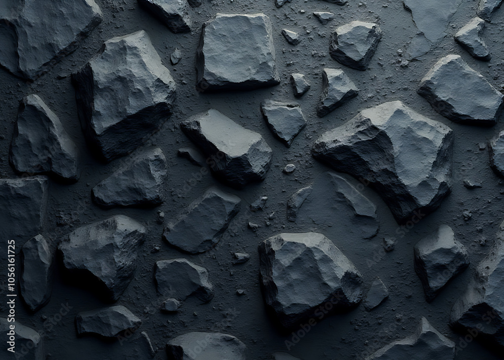Aufkleber Dark greys blend with black stone and rough texture in a dramatic landscape backdrop.