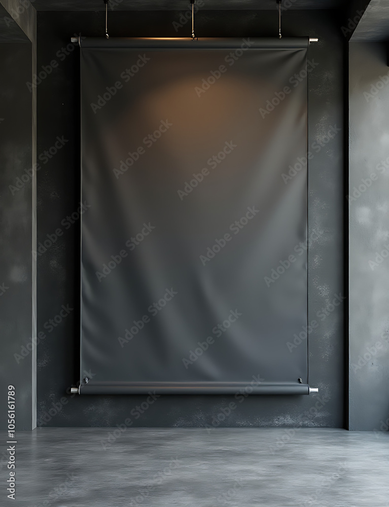 Aufkleber Dark gray walls with a textured cement look provide a simple background for banners or other designs in a modern interior setting.