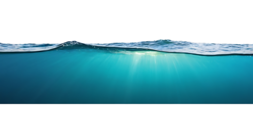 Water surface with splashes and underwater scene PNG, showcasing the transition between the air and water with light rays penetrating the depths. Ideal for nature, ocean, or underwater-themed projects