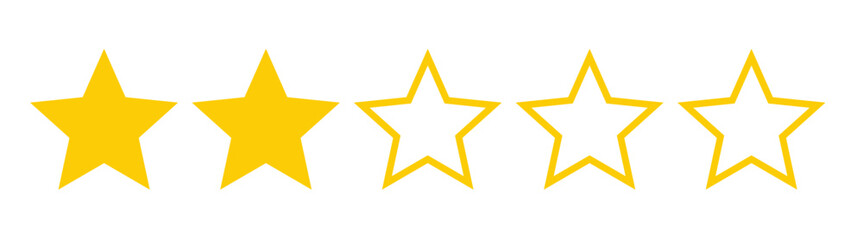 Two out of five stars customer product review icon. Feedback customers. 