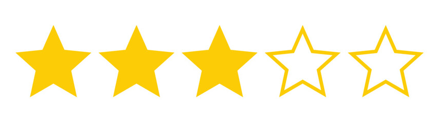 Three out of five stars customer product review icon. Feedback customers. Quality rating symbols.