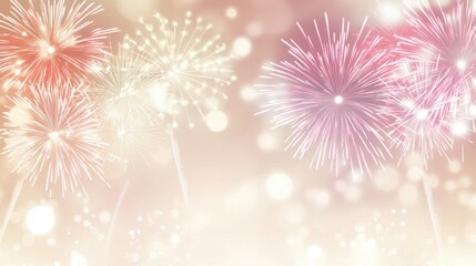 Elegant fireworks display against a smooth beige background