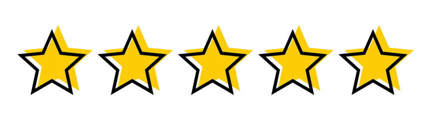  Yellow 5 star rating feedback for website, app, ui design. level of satisfaction rating.