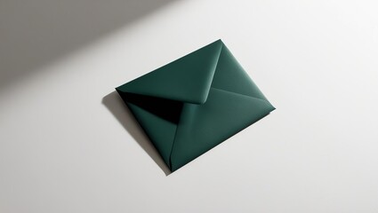 Dark green envelope on a light background with soft shadows