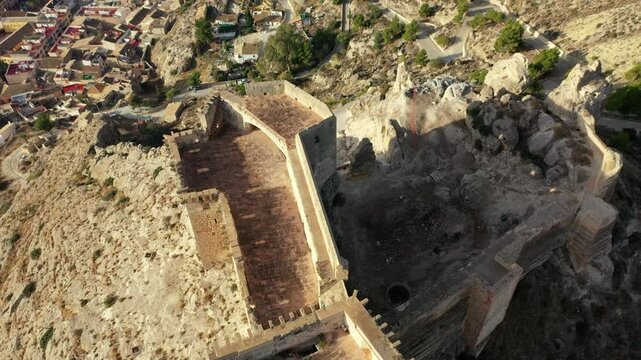Aerial view of the impressive medieval castle of Mula, Region of Murcia, Spain