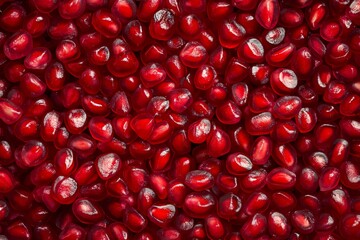 Vibrant close up of luscious red ripe pomegranate seeds creating a textured background