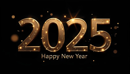 Happy New Year 2025. Creative Design element. black background. Beautiful overlay template for holiday Artistic Text on greeting card, flyer