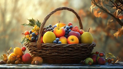 A basket of appetizing winter fruits, their colors popping with freshness