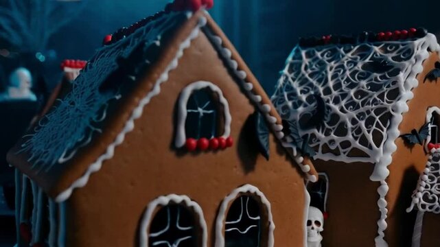A fun twist on gingerbread houses with spooky decorations.
