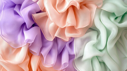 Soft flowing fabric in pastel colours, creating a dreamy and luxurious abstract composition.
