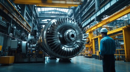 Obraz premium big heavy machines are being built inside a manufacturing plant.