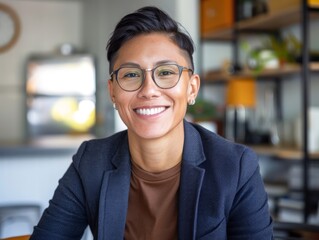 Professional LGBTQ businessperson in a blazer, smiling and ready for a presentation