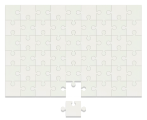 完成した四角いジグソーパズルから1ピース欠けたパズルの素材
