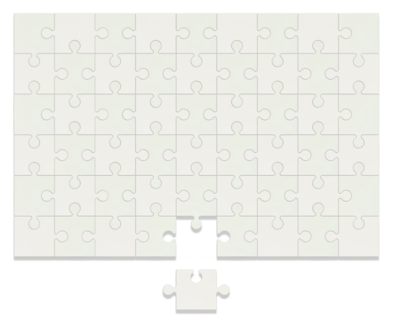 完成した四角いジグソーパズルから1ピース欠けたパズルの素材