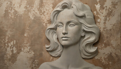 Sculpture of a woman's face on stone surface