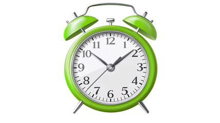A green alarm clock with the time of 10:30. transparent background, png element clipart