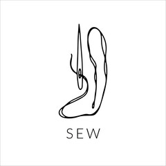 Needle thread black white doodle vector artwork