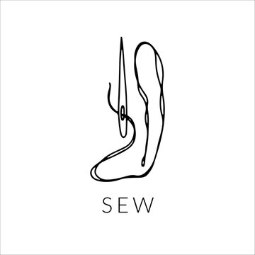 Needle thread black white doodle vector artwork