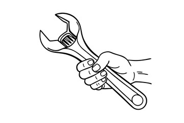 Line Drawing of a Hand Holding an Adjustable Wrench