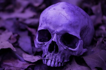 Eerie violet skull wallpaper design for a haunting and unique artistic touch in home decor
