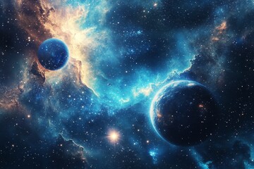 Obraz premium Vibrant galaxy art swirling nebulas, distant planets, and sparkling stars of the cosmos