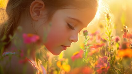 Naklejka premium Captured in National Geographic style, a shy young girl peering downward,
