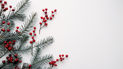 Christmas composition. Frame made of fir tree branches, decorations on pastel gray background. Christmas, winter, New Year concept. Flat lay, top view, copy space.