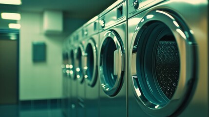 Row of Washing Machines in Modern Laundry Room