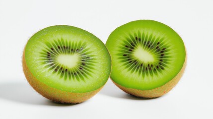 Halved fresh kiwi fruit on white background