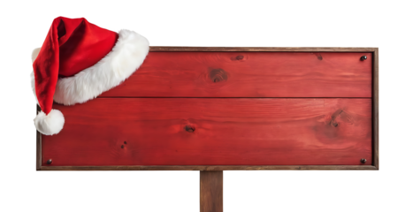  Red wooden sign PNG with a Santa hat, perfect for Christmas messages, holiday greetings, or festive announcements.