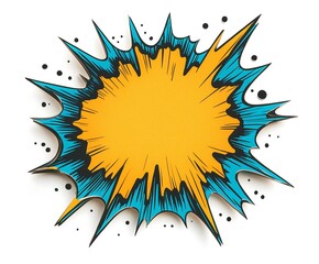 Vibrant comic-style explosion with dynamic colors and bold outlines.