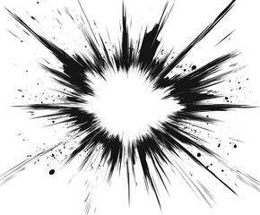 Dynamic black and white ink splash with explosive energy.