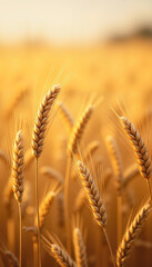 Obraz premium Golden Wheat Stalks in Warm Summer Light with Soft Bokeh