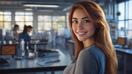 Fototapeta premium Photorealistic depiction of a beautiful woman in casual student clothing,