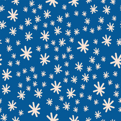 Winter seamless pattern. It's snowing! It's Falling snowflakes on dark blue background. Vector illustration.