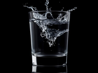 water pouring into glass. isolated black background