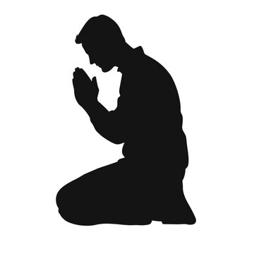 recommend clip art: vector silhouette of a praying kneeling man on a white background .Generative AI
