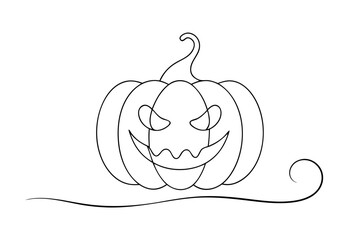 Artistic Line Drawing of a Jack-o'-Lantern Pumpkin for Halloween Crafts