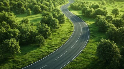 wide road in a green meadow
