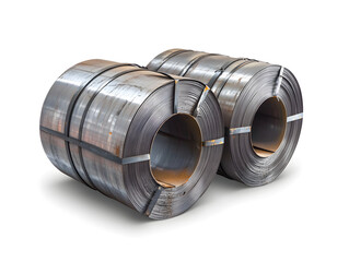 Two rolls of steel, tightly wound and banded, ready for use in various industrial applications.