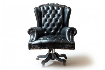 Black leather office chair for executive officer front view isolated on white background