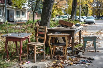 Collecting and recycling old furniture tables and used items to reduce environmental pollution caused by bulky waste