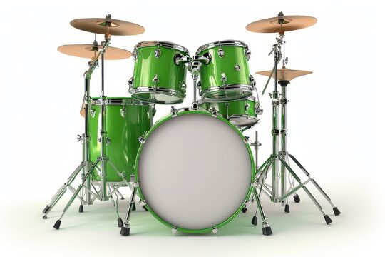 Green drum set on white background