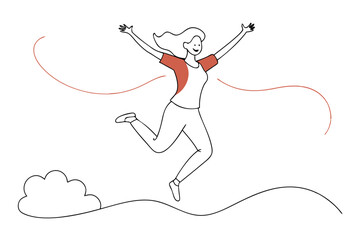 Dynamic Line Drawing of a Joyful Woman in Mid-Jump